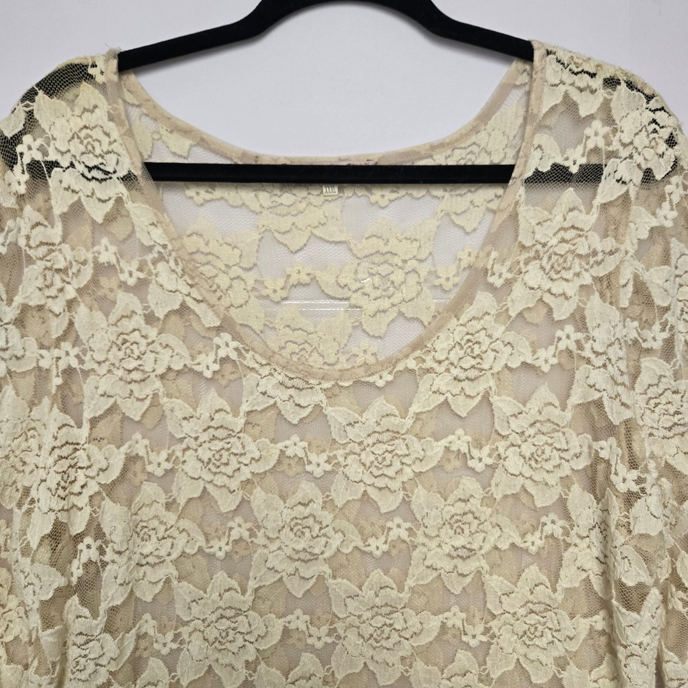 Young Essence Cream Floral Lace Tunic Top 3/4 Sleeve Scoop Neck XXXL RN100778